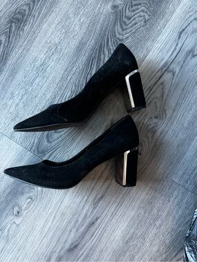 Alfani Black Suede Pointed Block Heel Pumps